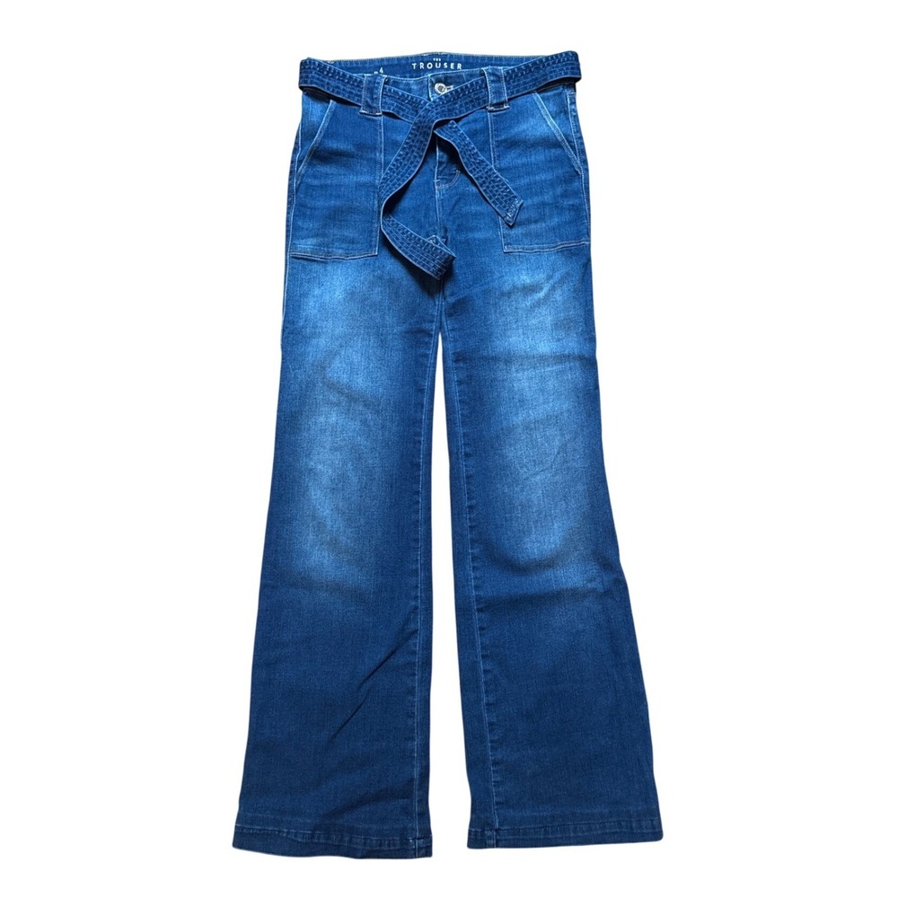 White House Black Market The Trouser Jeans Womens Blue Tie Waist SIZE 4